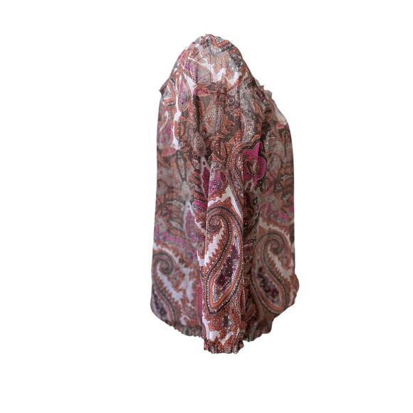 INC International Concepts Orange Paisley Boho Blouse - Large - Picture 4 of 5